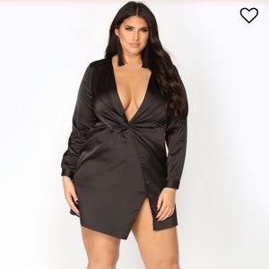 Plus Size Satin Knot Front Dress